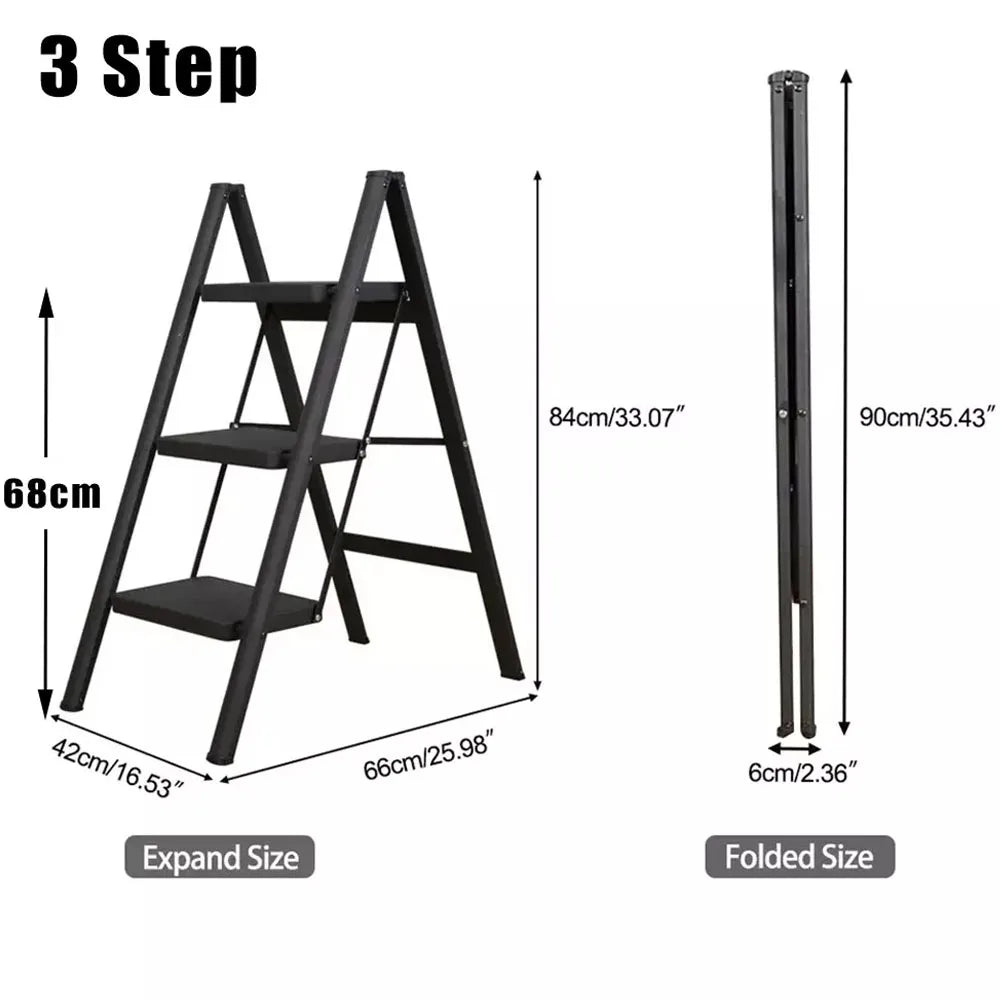 Portable Multifunctional Folding Ladder 3 Step Foldable Step Stool Anti-slip Wide Pedal Ladders Storage Shelf Flower Pot Stand