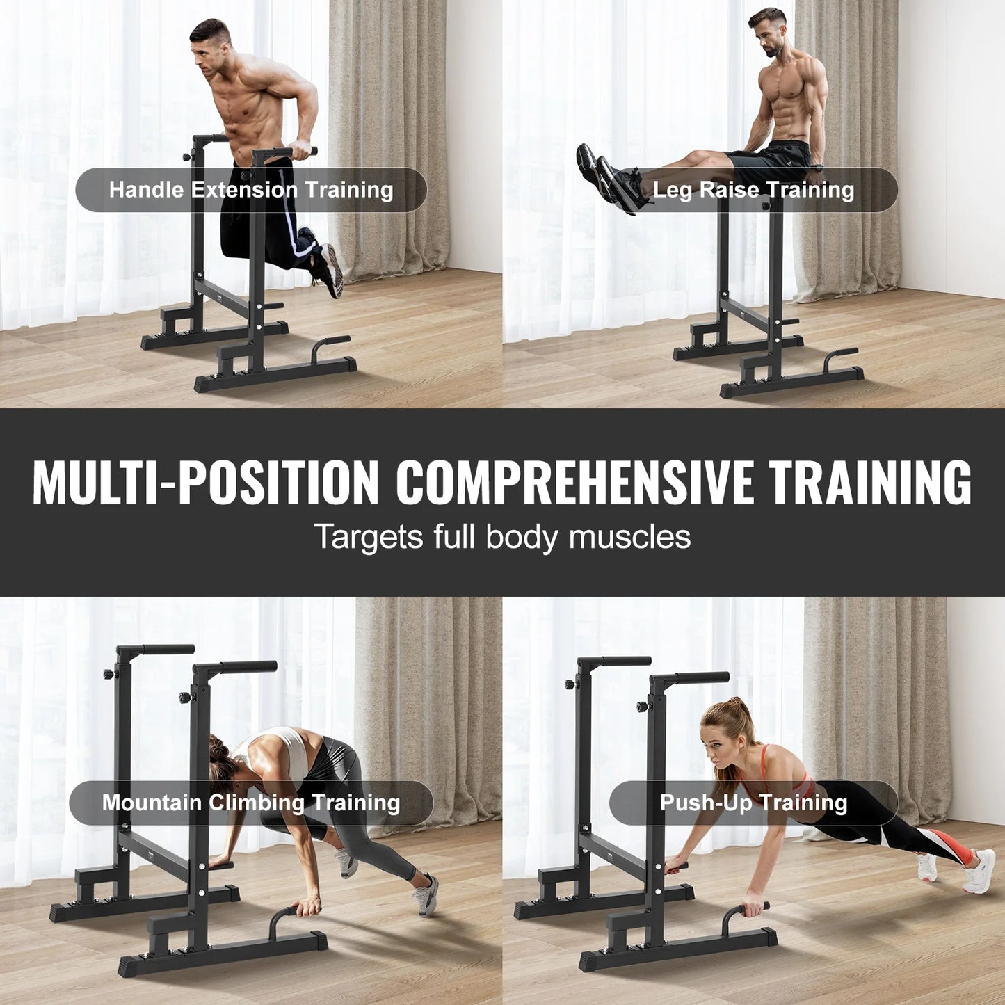 VEVOR 500 lbs Power Tower Pull Up Bar Station with Adjustable Height Fitness Workout Dip Bar Station Stabilizer for Home Gym