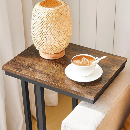 C Shaped Side Table, Narrow Sofa Side Table, Tall Slim Side Table for Living Room, Laptop Table for Sofa Small Coffee Table