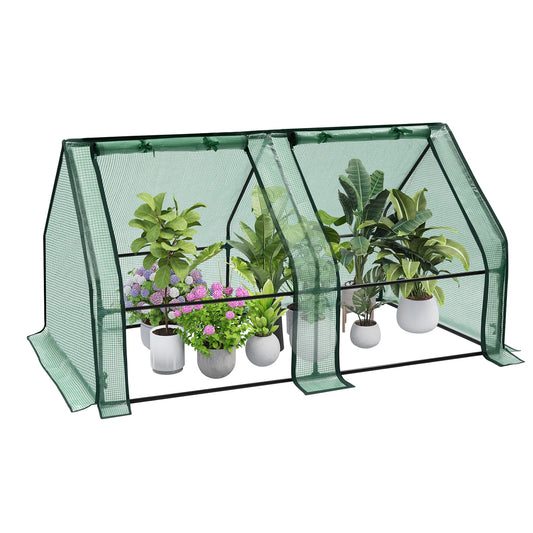 Foil Garden Greenhouse Cold Frame with Roll-Up Doors 4 Pegs Reinforced PE Tarpaulin Warm House for Plants Flowers Tomato Outdoor