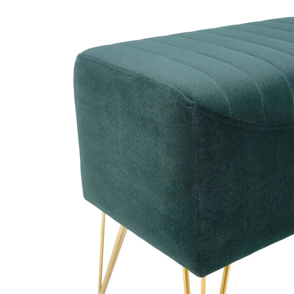 Green Multifunctional Household Soft Channel Velvet Stool with Gold Legs
