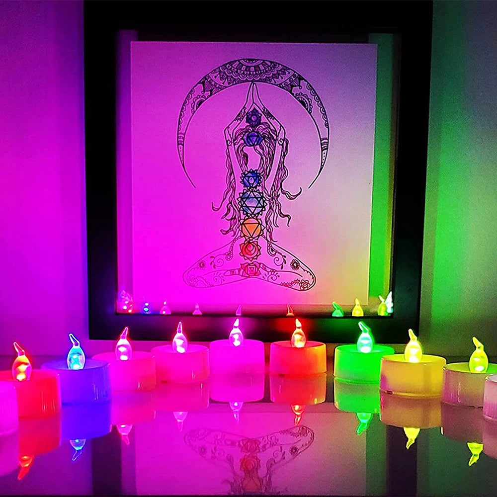 12 X LED Colour Changing Flickering Mood Tea Lights Flameless Battery Operated