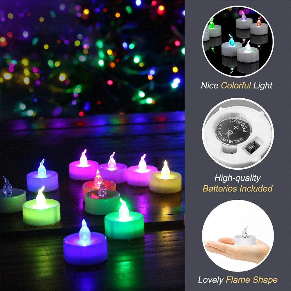 12 X LED Colour Changing Flickering Mood Tea Lights Flameless Battery Operated