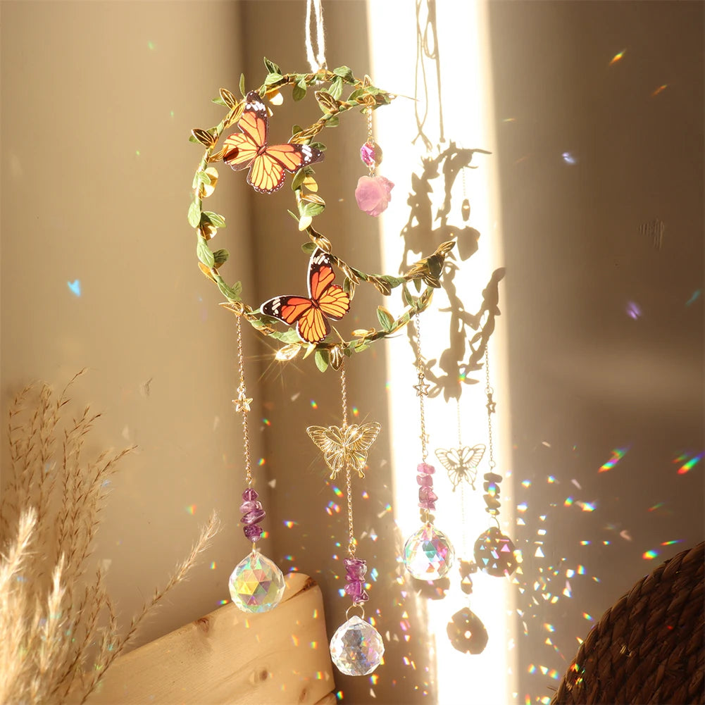 Sun catcher Crystal Wind Chimes Star Moon Love Heart Diamond Prisms Pendant Hanging Light Catcher Make Drop Home Decor