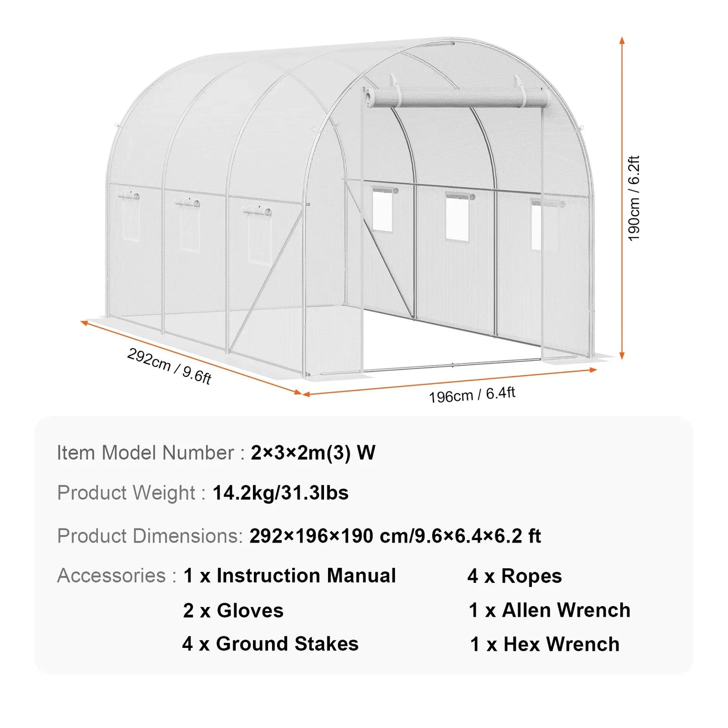 VEVOR Walk-in Tunnel Greenhouse Hoop House Greenhouse Tunnel Plant Hot House with Steel Frame Green PE Cover Roll-up Zipper Door