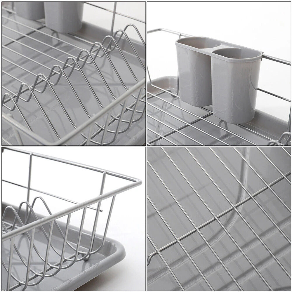 Large Dish Drying Rack Drainer Kitchen Sink Plate Draining Tray Cutlery Holder