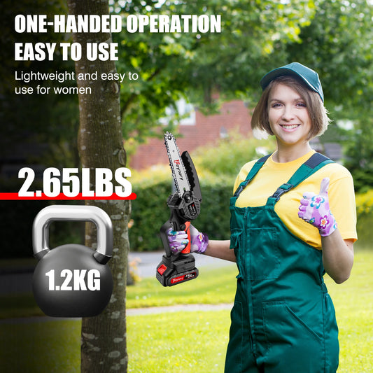 Feytory 6" Chainsaw with 2 Batteries, Cordless Electric Chainsaw with 21V, 2 Chains for Wood Cutting Tree Trimming Gardening, Re