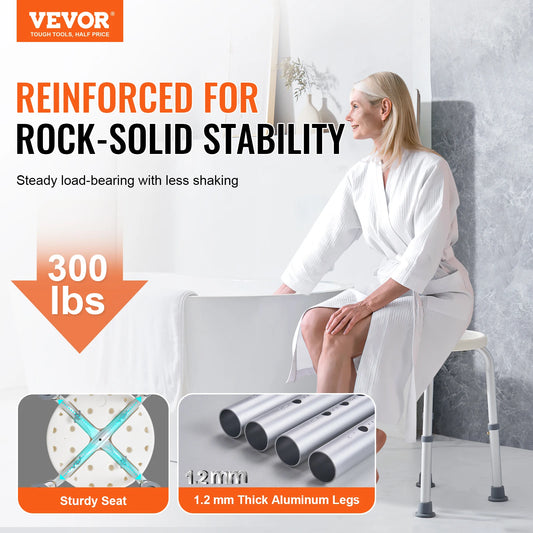 VEVOR Shower Chair for Inside Shower Adjustable Height Shower Stool Non-Slip Bench Bathtub Seat for Elderly Disabled Adults
