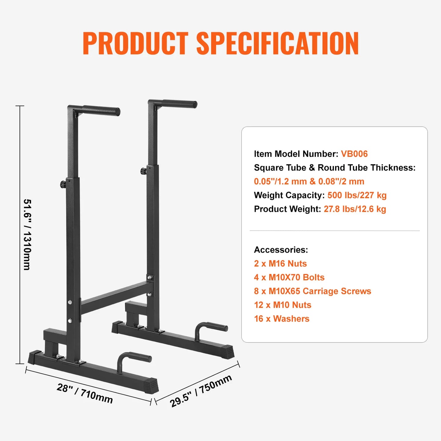 VEVOR 500 lbs Power Tower Pull Up Bar Station with Adjustable Height Fitness Workout Dip Bar Station Stabilizer for Home Gym