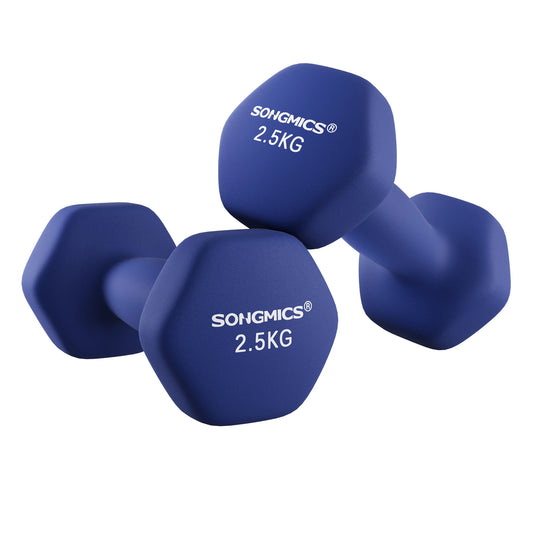 SONGMICS Set of 2 Dumbbells, 2 x 2.5 kg Hand Weights with Neoprene Coating, Hexagonal Dumbbells Pair, Home Workout