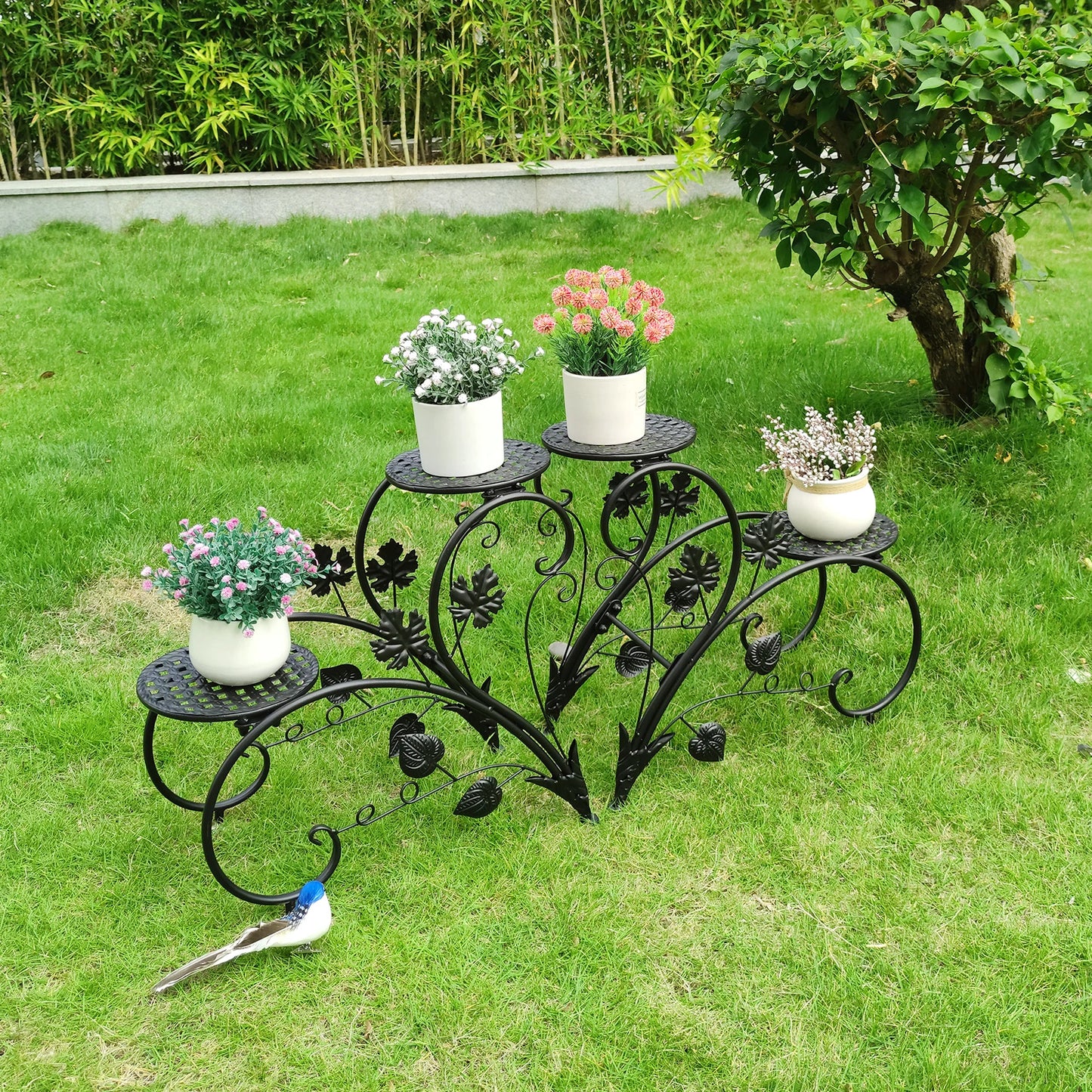 4 Potted Flower Stand Plant Holder Window Plant Pot Shelf Desk Plant Stand Indoor Outdoor Plant Display Garden Patio