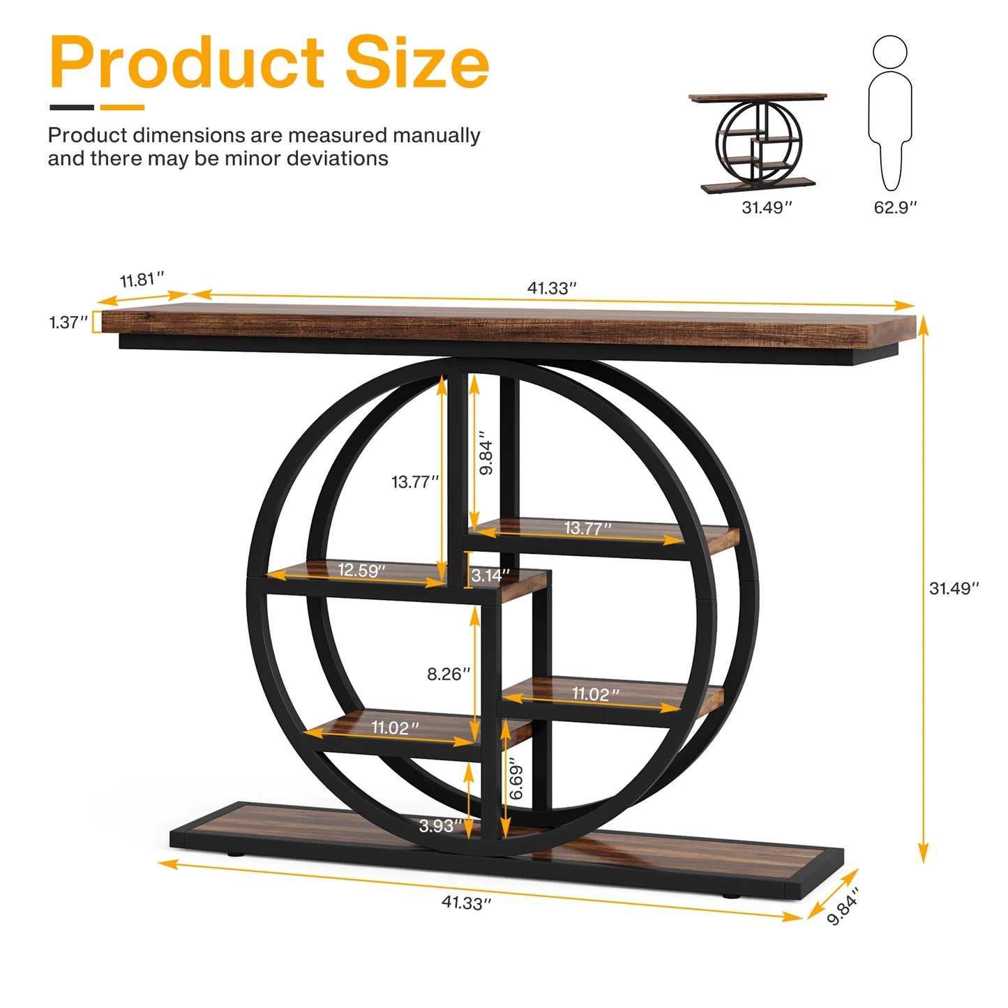 Tribesigns Console Table, 39.4-Inch Entryway Table with Thickened Tabletop, 4- Tier Industrial Narrow Hallway Sofa Table