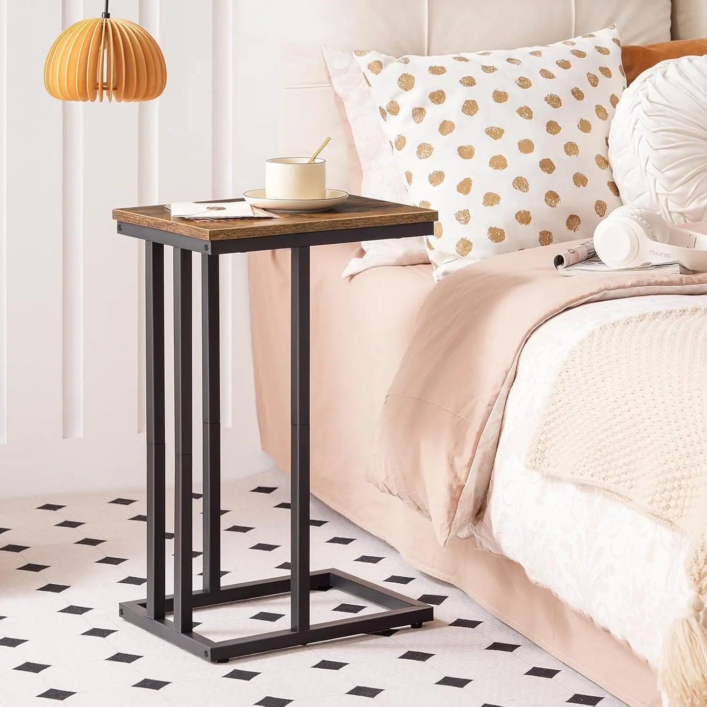 C Shaped Side Table, Narrow Sofa Side Table, Tall Slim Side Table for Living Room, Laptop Table for Sofa Small Coffee Table