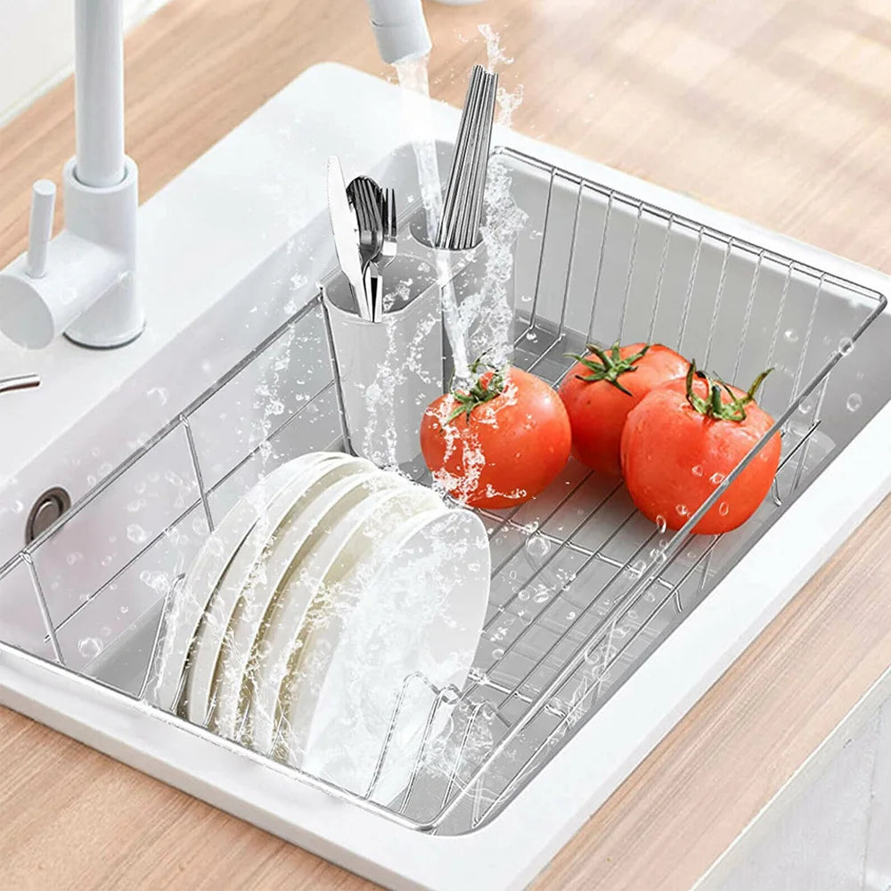 Large Dish Drying Rack Drainer Kitchen Sink Plate Draining Tray Cutlery Holder