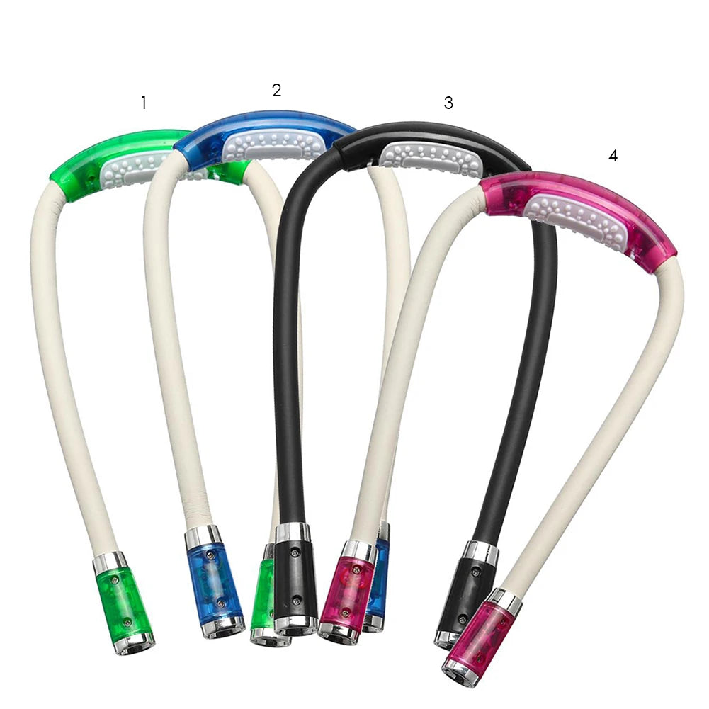 4LED Neck Reading Light Flexible Hug Neck Lamp Torch 2xAAA Batteries Book Lights 4 Modes Camping Lamp Flashlight Headlight