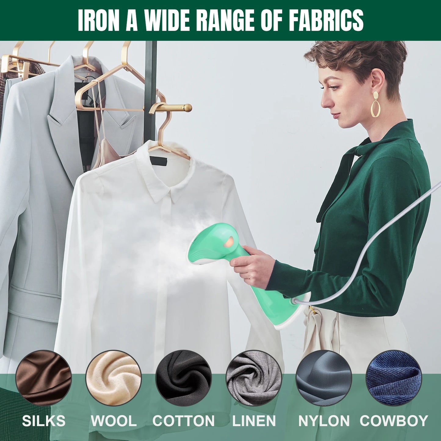 Clothes Steamer Handheld, 1500W Portable Garment Steamer Iron for Clothes with 300ml Tank, Fast Heat-up, Fast Wrinkle Removal