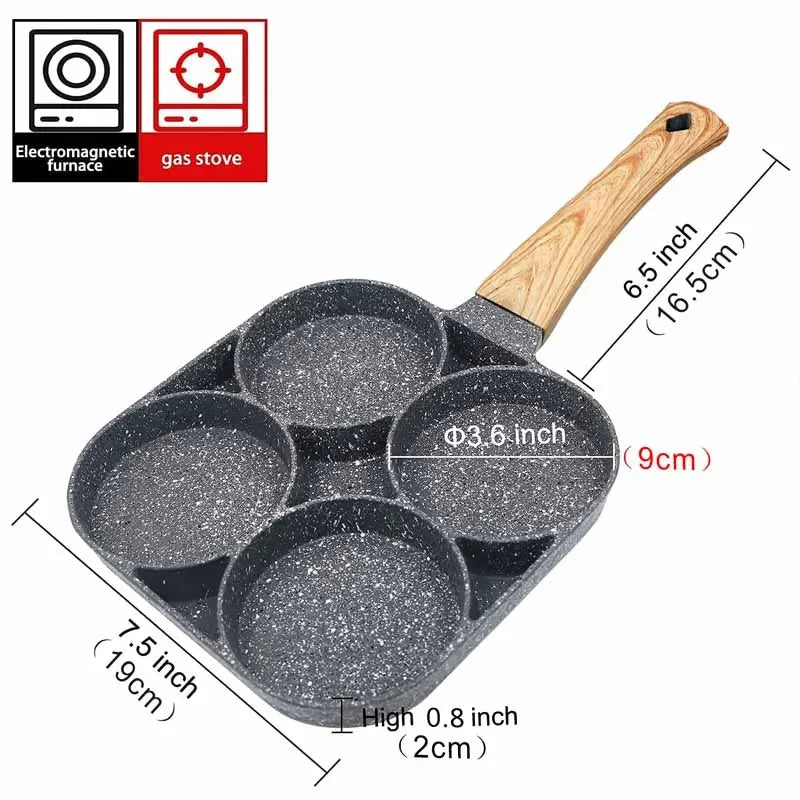 4-Hole Omelet Frying Pot Pan Non-stick Egg Pancake Steak Pan Cooking Egg Ham Pans Suitable for Gas Stove Induction Cooker