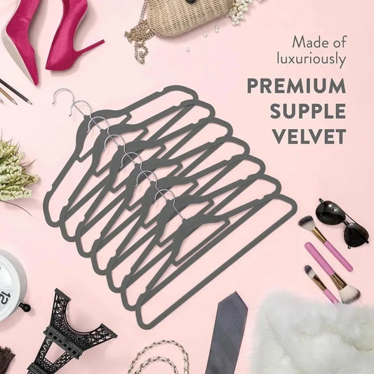 Velvet Hangers 20 Pack Clothes Hanger W/Tie Bar Non Slip Swivel Hook Slim Felt Hangers Suits Clothes Pants Coat Hanger Gray