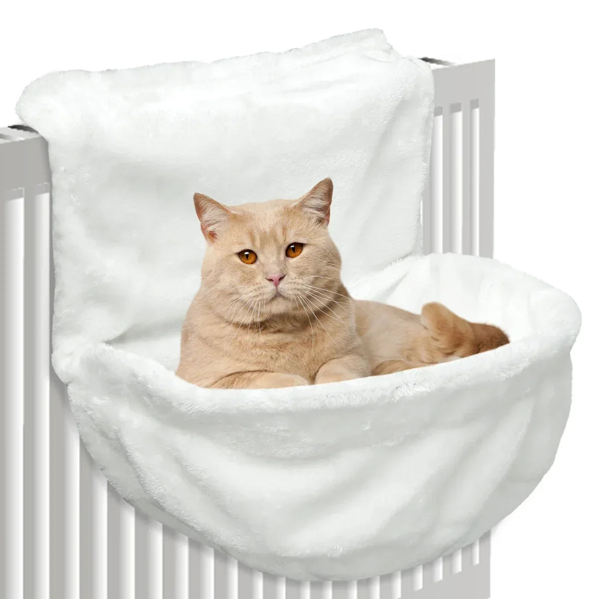 Cat Radiator Bed, Hammock Hanging Pet Bed,Heated Calming Fluffy Cradle for Pet,Cat Shelf Warm Cozy Plush Nap Mat with Wire Frame