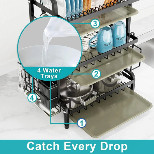 3 Tier Kitchen Sink Dish Drainer With Drip Tray Cutlery Holder Plate Rack