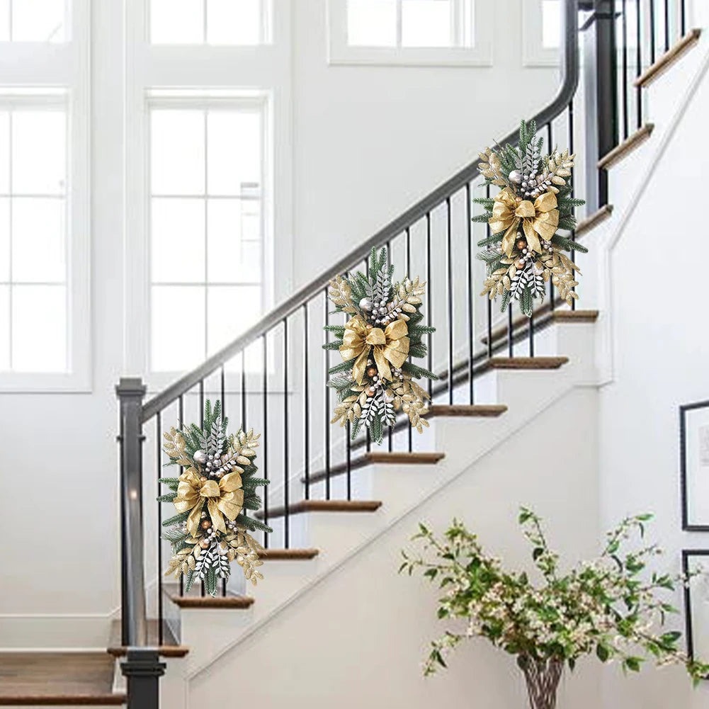 Christmas Swag Wreath Pendants Ornament Christmas Wreath without/with Light Home Door Window Decoration Party Supplies