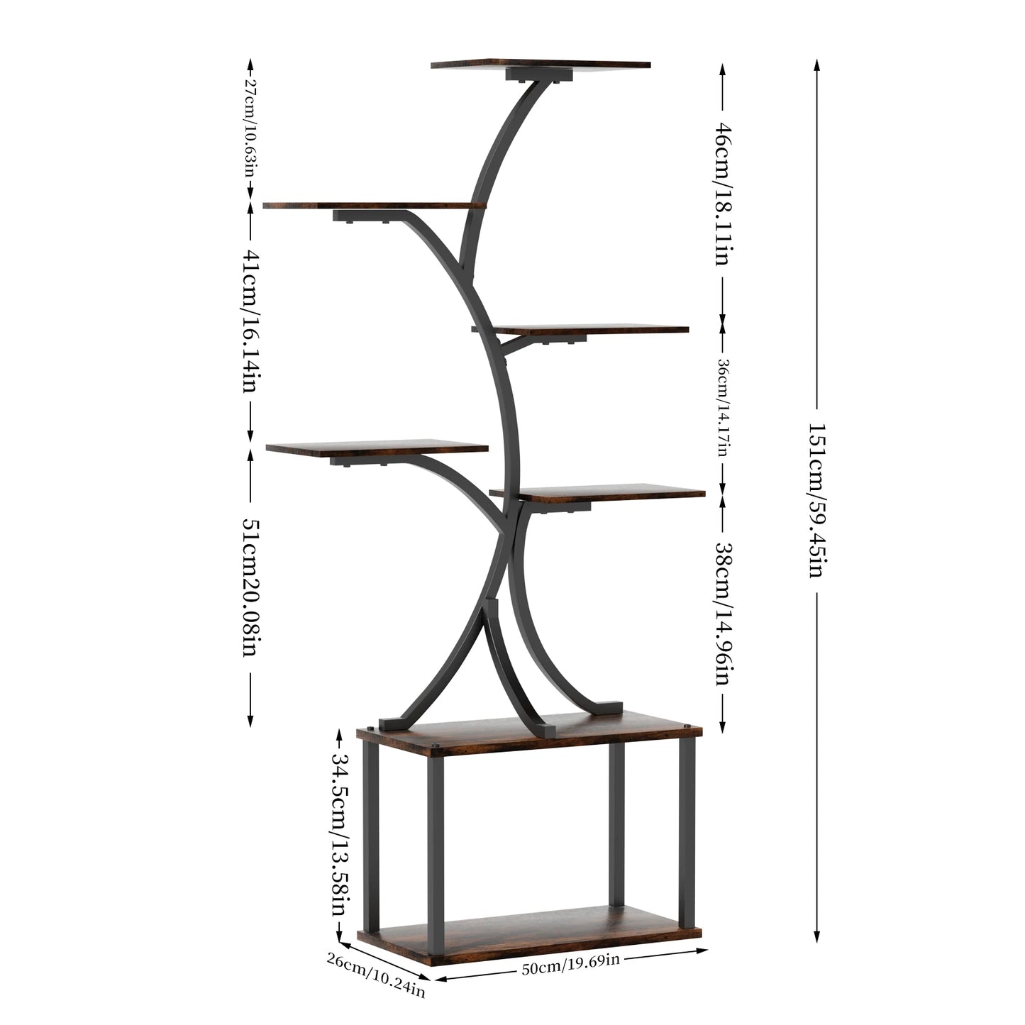 Tree-Shaped Industrial Plant Stand Display Rack Corner Flower Holder Multiple Shelves Organizer Rack