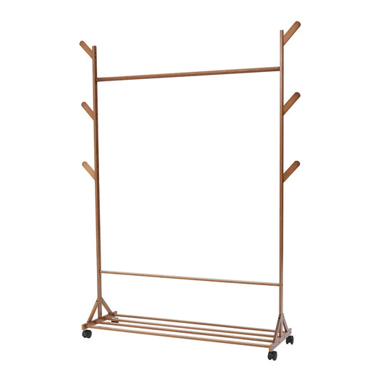 Bamboo Garment Hat Rack with 360-rotating Wheels for Bedrooms Entryways Laundry Rooms