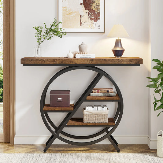 Tribesigns Console Table, 39.4-Inch Entryway Table with Thickened Tabletop, 4- Tier Industrial Narrow Hallway Sofa Table