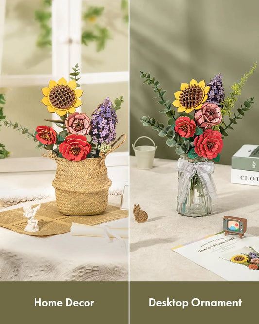 Robotime Rowood Wooden Flower Bouquet 3D Wooden Puzzle Wood Crafts Kits for Adults Home Decor