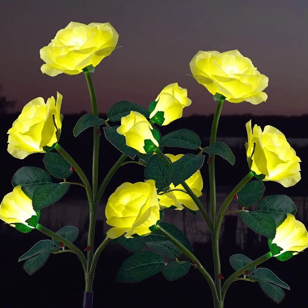 LED Solar Power Yellow Rose Wer Stake Lights Outdoor Garden Path Party Decor