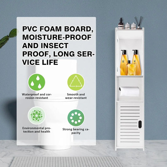 BRIEFNESS Bathroom Cabinet Waterproof Cabinet Freestanding Toilet Paper Cabinet Freestanding Storage Shelf White 80 x 18 x 20 cm