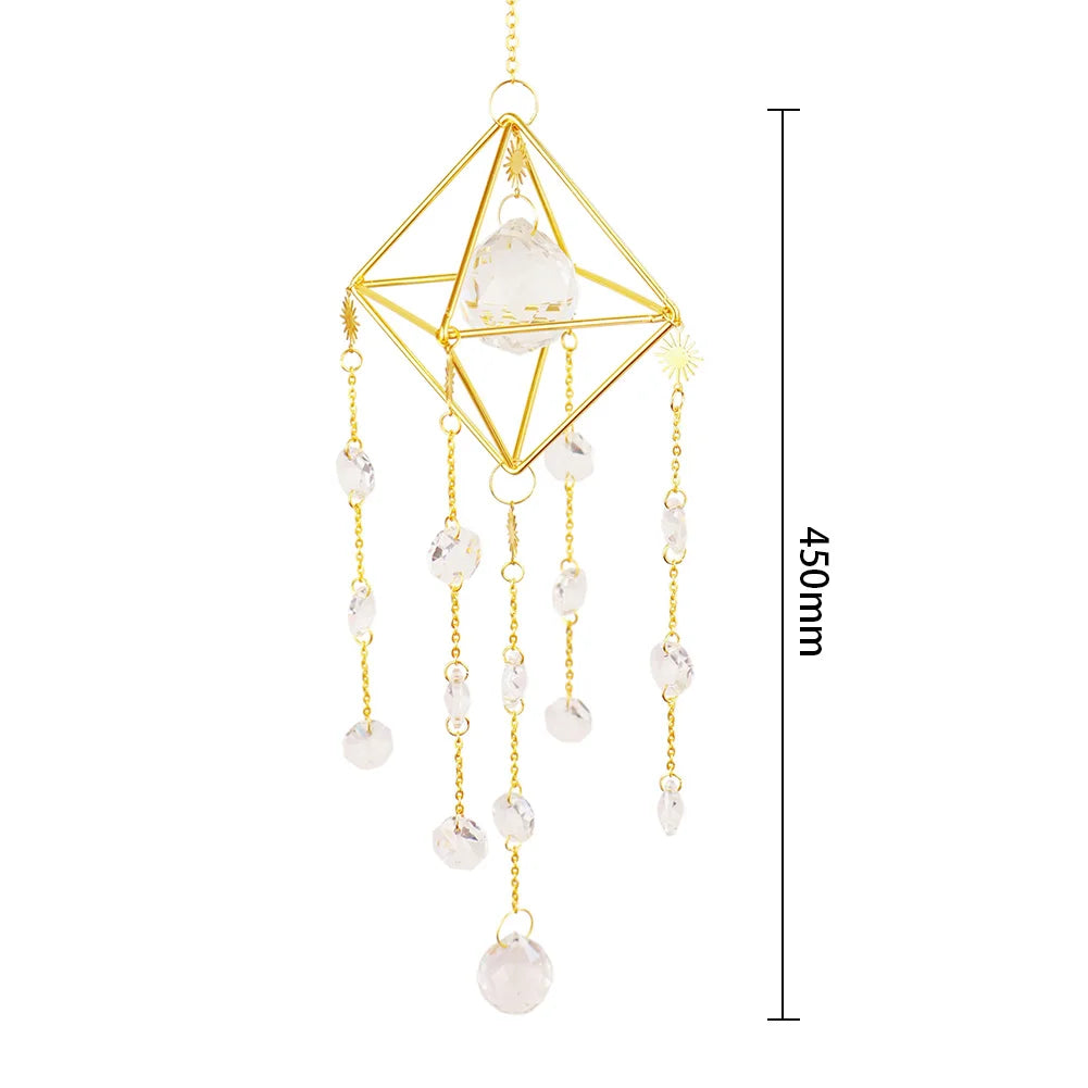 Crystal Wind Chime Rainbow Windchime Sun Catcher Handmade Bohemian Pendant Home Garden Ornament for Bedroom Window Decoration