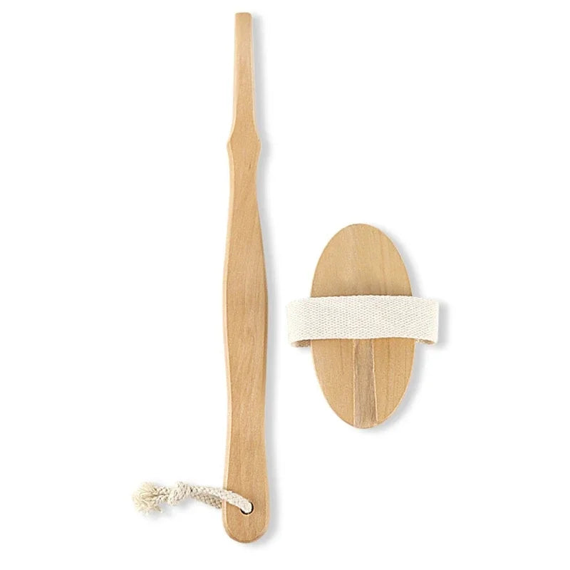 Natural Bristles Back Scrubber Shower Brush With Detachable Long Wooden Handle Dry Skin Exfoliating Body Massage Cleaning Tool