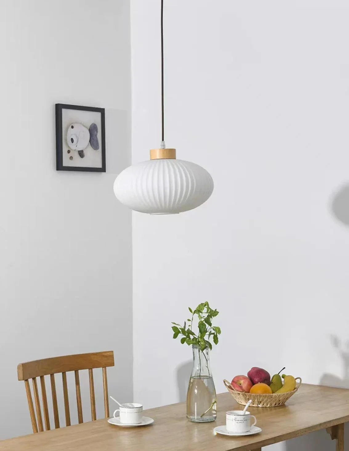 Japanese Wabi Sabi Style White Glass Lamp for Home Decoration Kitchen Bedroom Dining Room Pendant Light