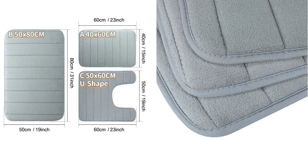 Black Memory Foam Bath Mat Soft Comfortable Super Water Absorption Non-Slip Thick Machine Washable Easy to Dry Home Floor Rug
