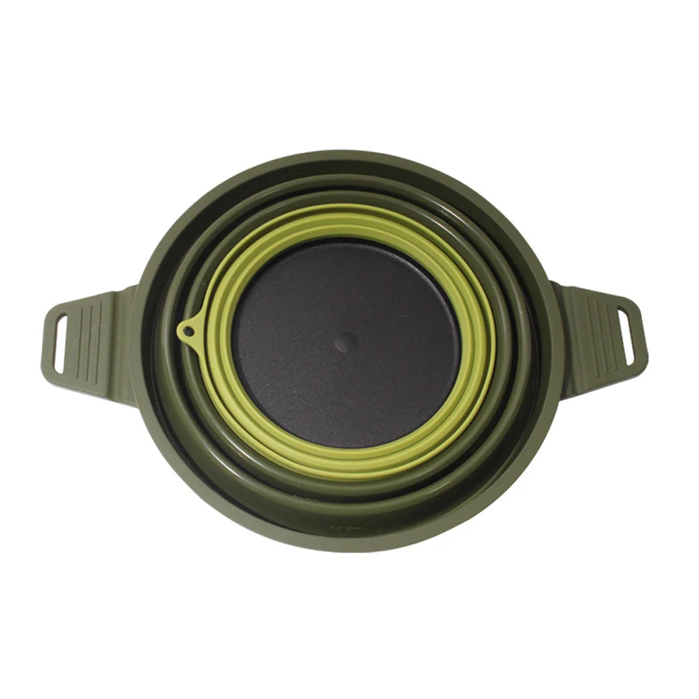 Portable Folding Pot Lunch Box Camping Pot Set with 2 Foldable Bowls Silicone Cooking Food Container Outdoor Camping Tableware