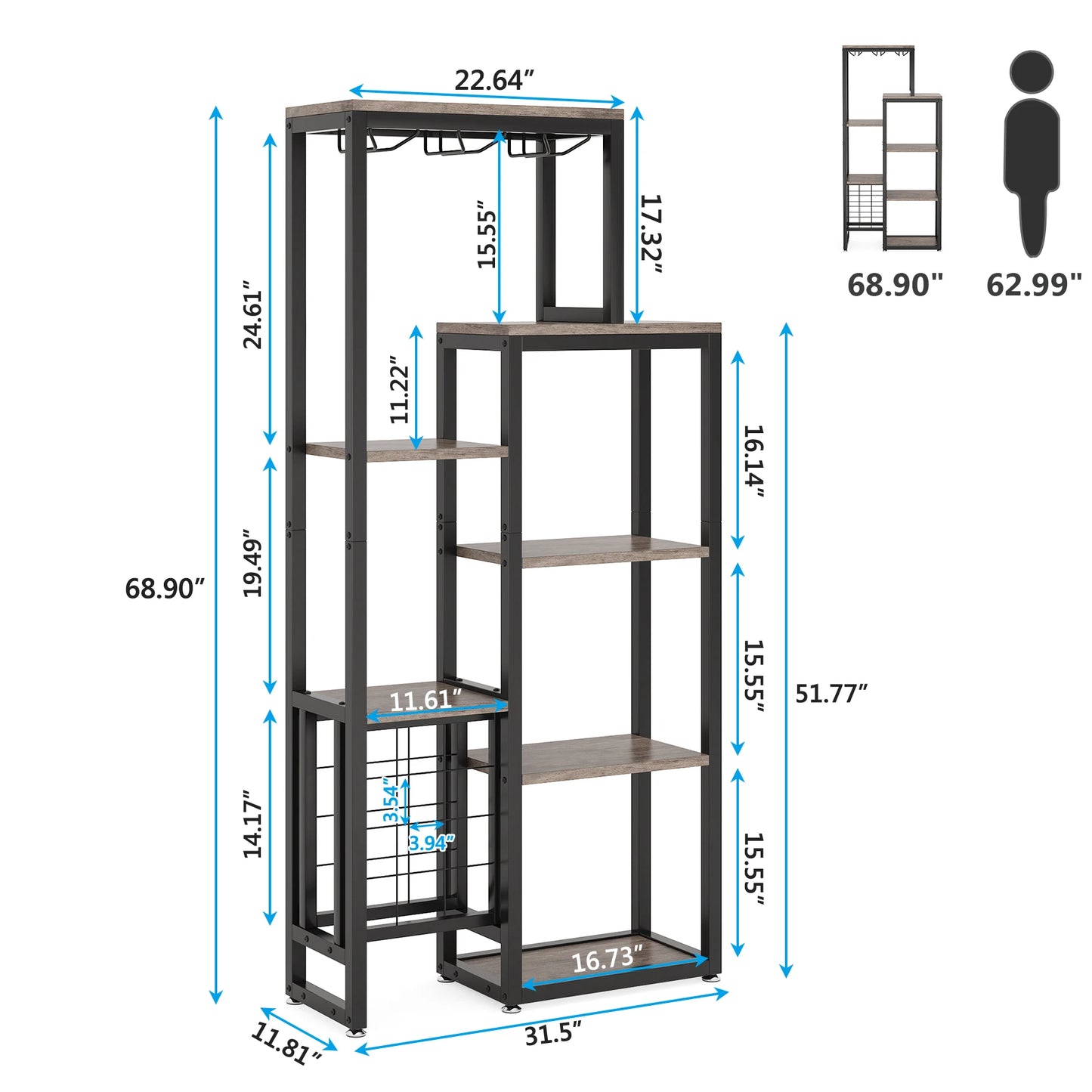 Tribesigns Wine Rack Freestanding Floor, 5-Tier Wine Baker Rack with Glass Holder & Wine Storage, Industrial Wine Display Shelf