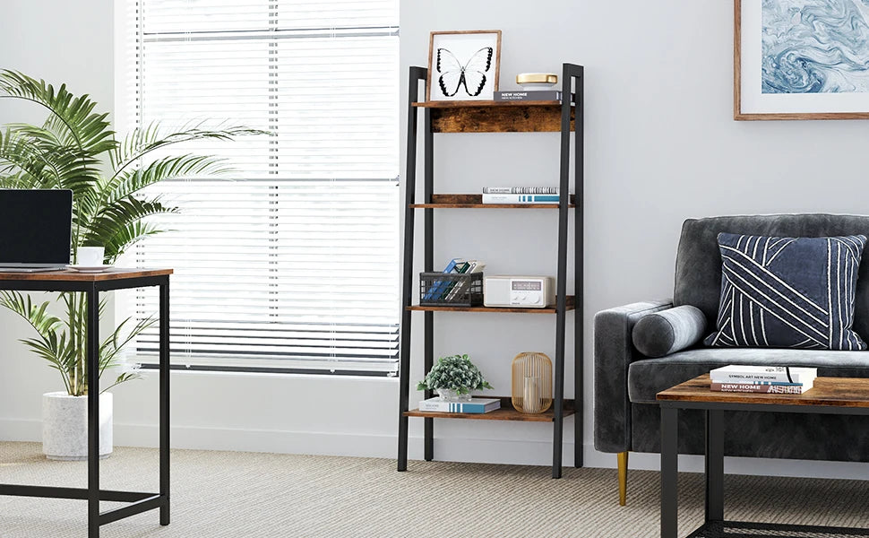 VASAGLE Ladder Shelf, 4-Tier Narrow Shelf, Bookshelf for Home Office, Living Room, Bedroom, Kitchen, Industrial