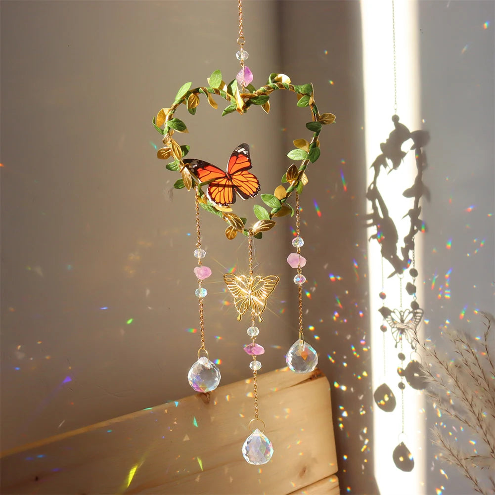 Sun catcher Crystal Wind Chimes Star Moon Love Heart Diamond Prisms Pendant Hanging Light Catcher Make Drop Home Decor