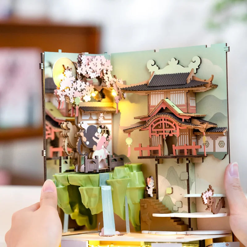 Robotime Rolife Falling Sakura Book Nook with LED Lights – Easy Assembly Home Décor, Perfect Gift for Families and Children (TGB05)