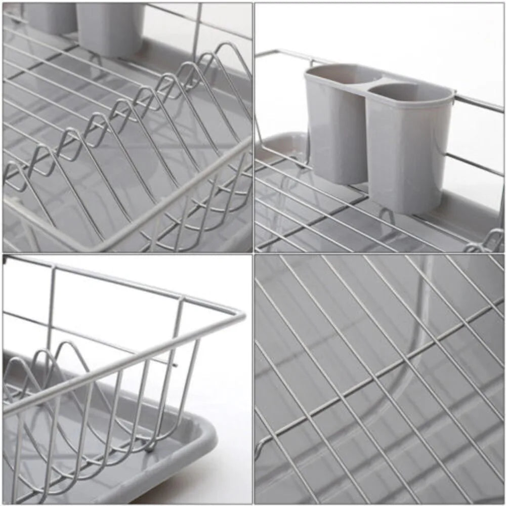 Large Dish Drying Rack Drainer Kitchen Sink Plate Draining Tray Cutlery Holder