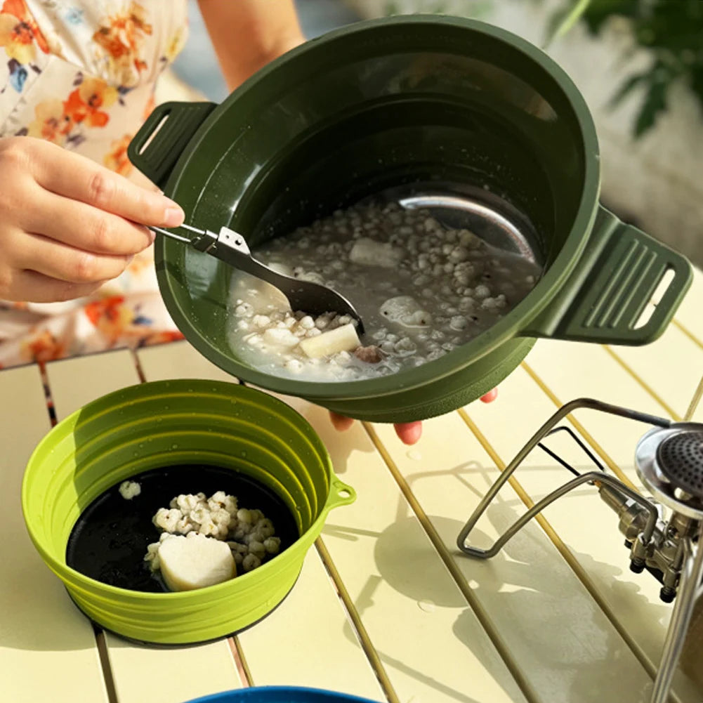 Portable Folding Pot Lunch Box Camping Pot Set with 2 Foldable Bowls Silicone Cooking Food Container Outdoor Camping Tableware