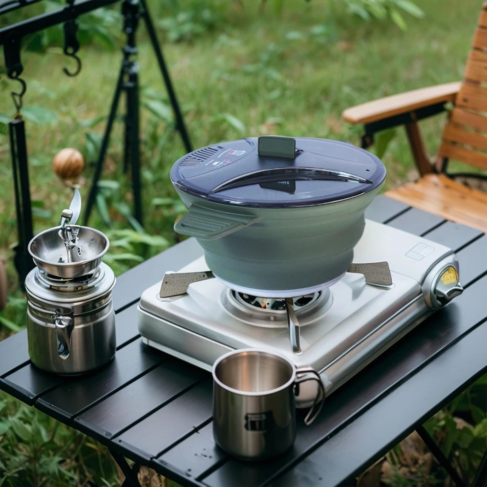 Portable Folding Pot Lunch Box Camping Pot Set with 2 Foldable Bowls Silicone Cooking Food Container Outdoor Camping Tableware