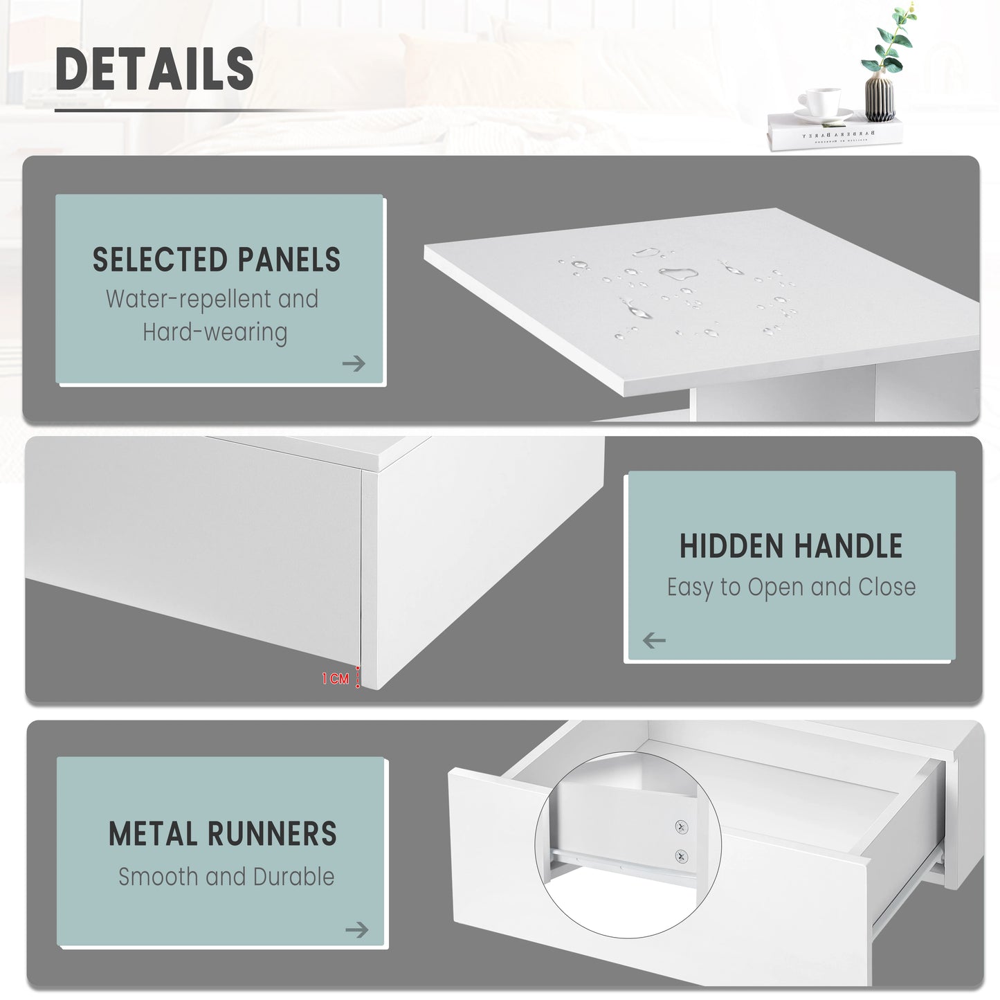Modern Wooden White/Black Hanging Bedside Table Wall Shelf 40x35x31cm Nightstand with Drawer for Bedroom Home