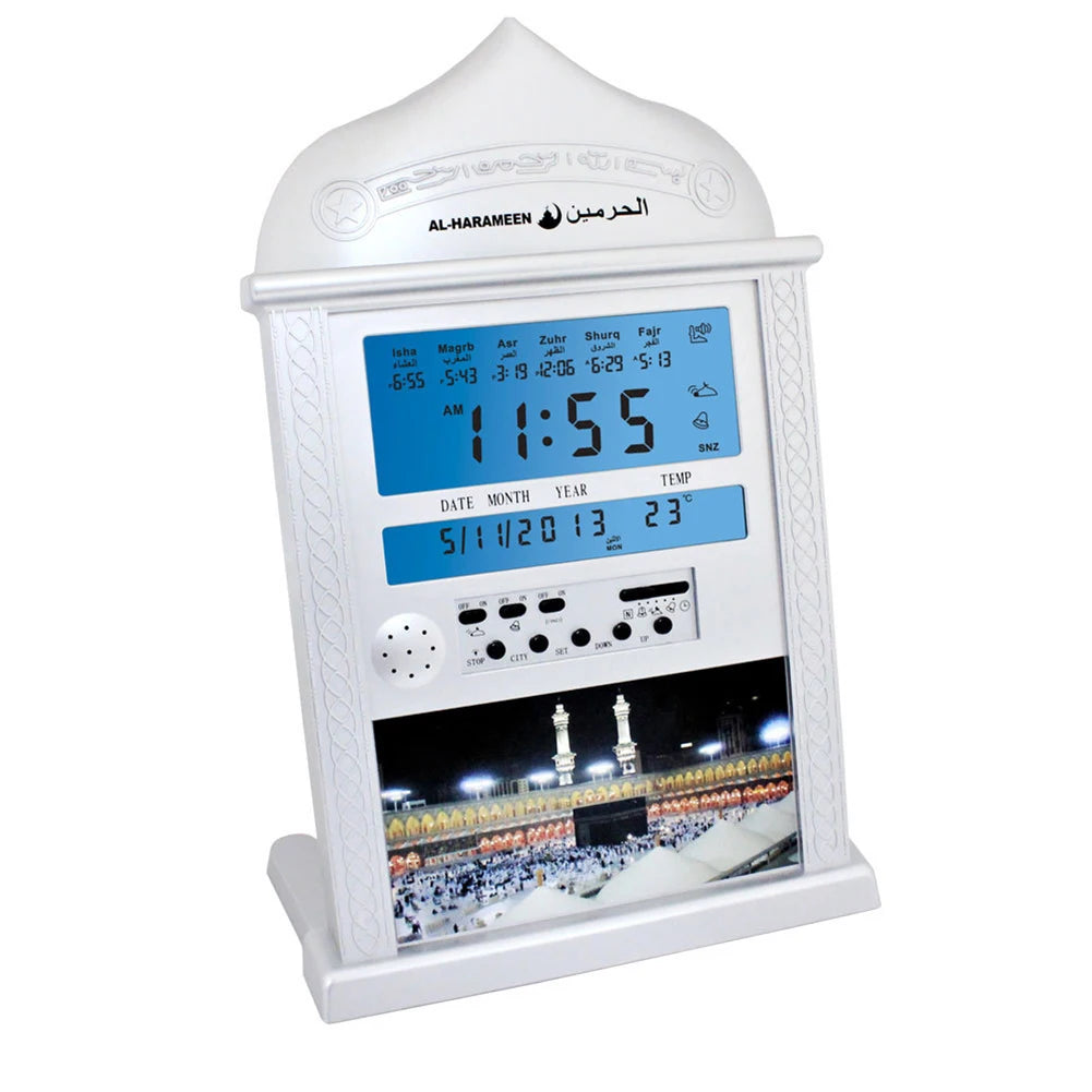 Azan Calendar Muslim Prayer Wall Clock Alarm with LCD Display Home Decor(No Battery)