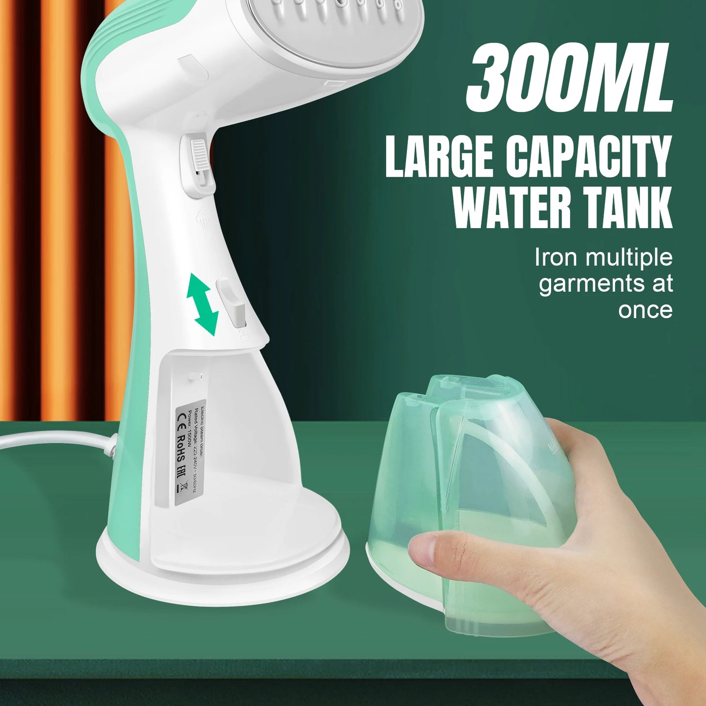 Clothes Steamer Handheld, 1500W Portable Garment Steamer Iron for Clothes with 300ml Tank, Fast Heat-up, Fast Wrinkle Removal