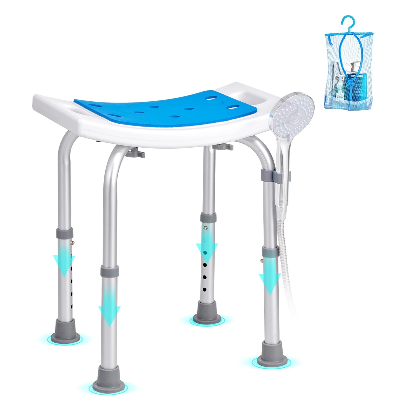 VEVOR Shower Chair Adjustable Height Shower Stool with Built-in Handles Shower Seat for Inside Shower or Tub 158.8 kg Capacity