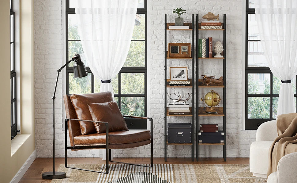 VASAGLE 5 Tier Shelf Ladder Bookcase Storage Stand Office Living Room Bedroom Kitchen Rustic Brown & Black