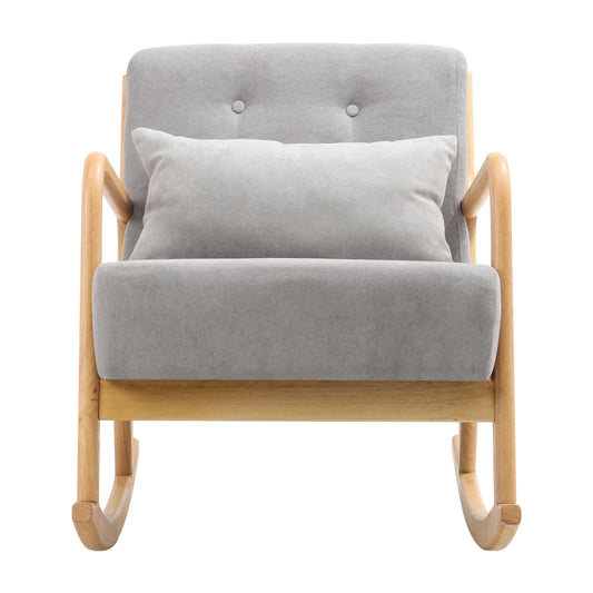 Grey Contemporary Linen Buttoned Rocking Chair