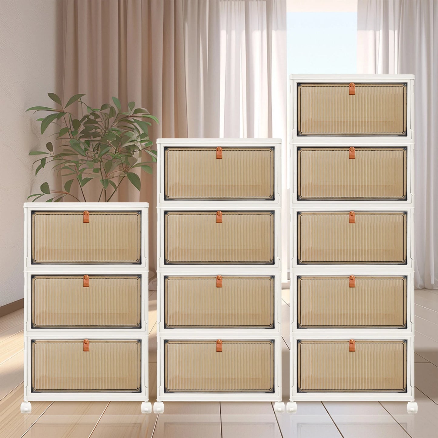 3/4/5 Tier Plastic Storage Boxes with Lid, Stackable Storage Boxes with Wheels for Bedroom Living Room Study Office